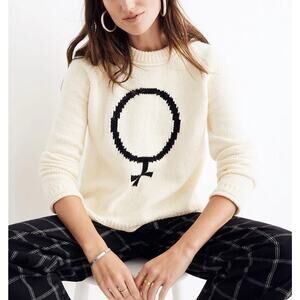 Madewell Cream Crewneck Sweater with Black Venus Motif